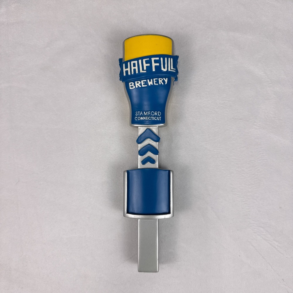 Half Full Brewery Stamford Connecticut Beer Tap Handle Blue Yellow Silver 11.5" - Picture 2 of 5